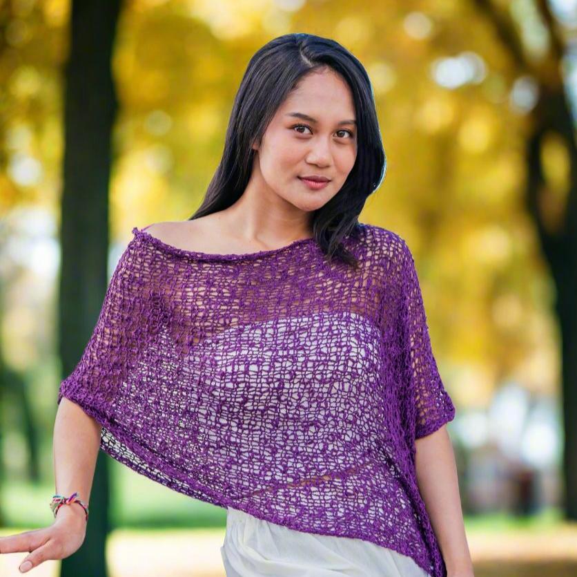 Short Purple Popcorn Knit Poncho - Cozy and Stylish - Shopthatapp.ca