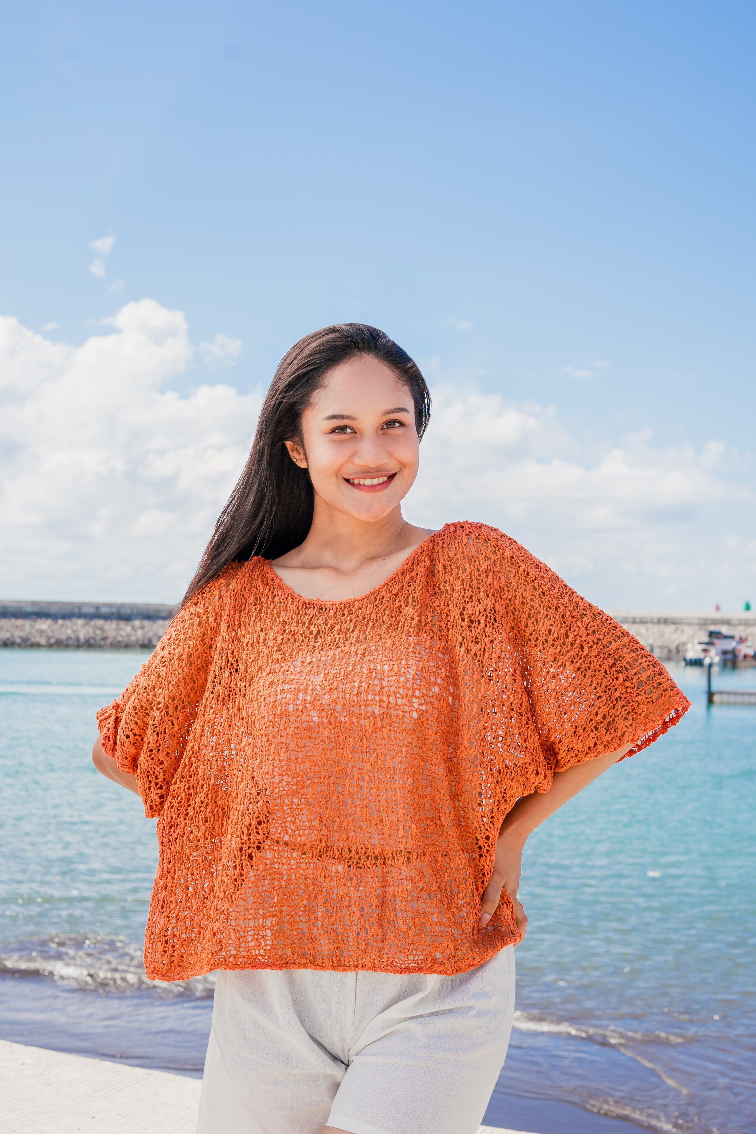 Vibrant Orange Popcorn Knit Top for a Cozy and Stylish Look - Shopthatapp.ca