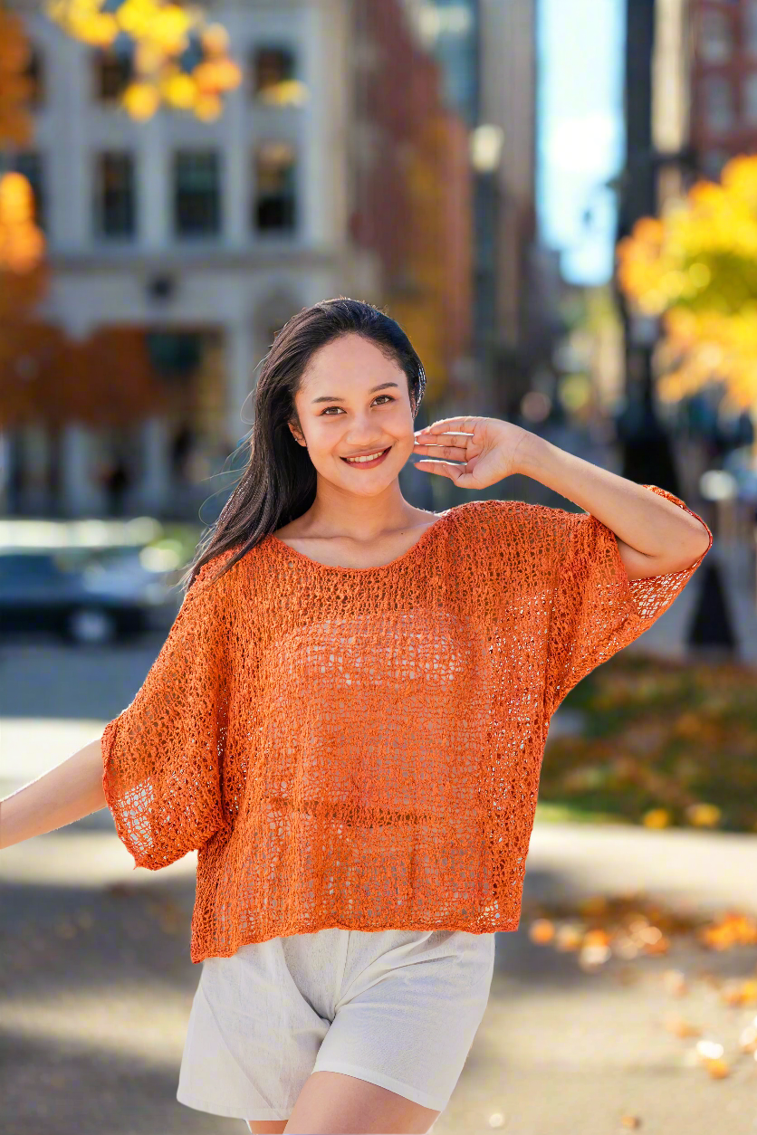 Vibrant Orange Popcorn Knit Top for a Cozy and Stylish Look - Shopthatapp.ca