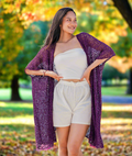 Mid Length Purple Kimono - Stylish Popcorn Knit Design - Shopthatapp.ca