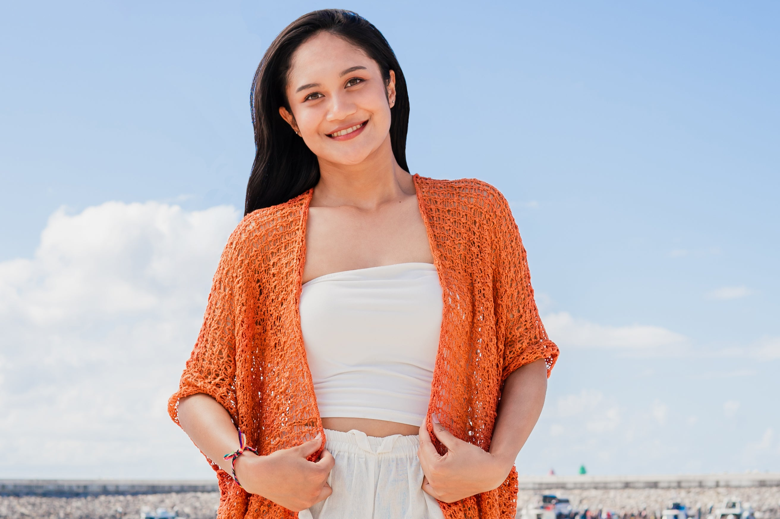 Mid Length Popcorn Knit Kimono - Orange - Shopthatapp.ca