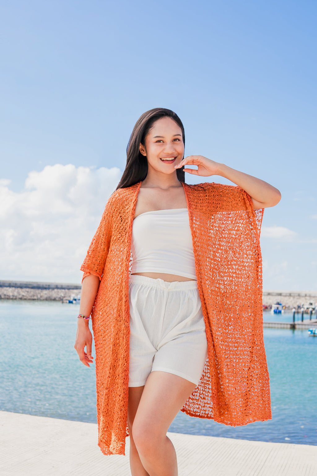 Mid Length Popcorn Knit Kimono - Orange - Shopthatapp.ca