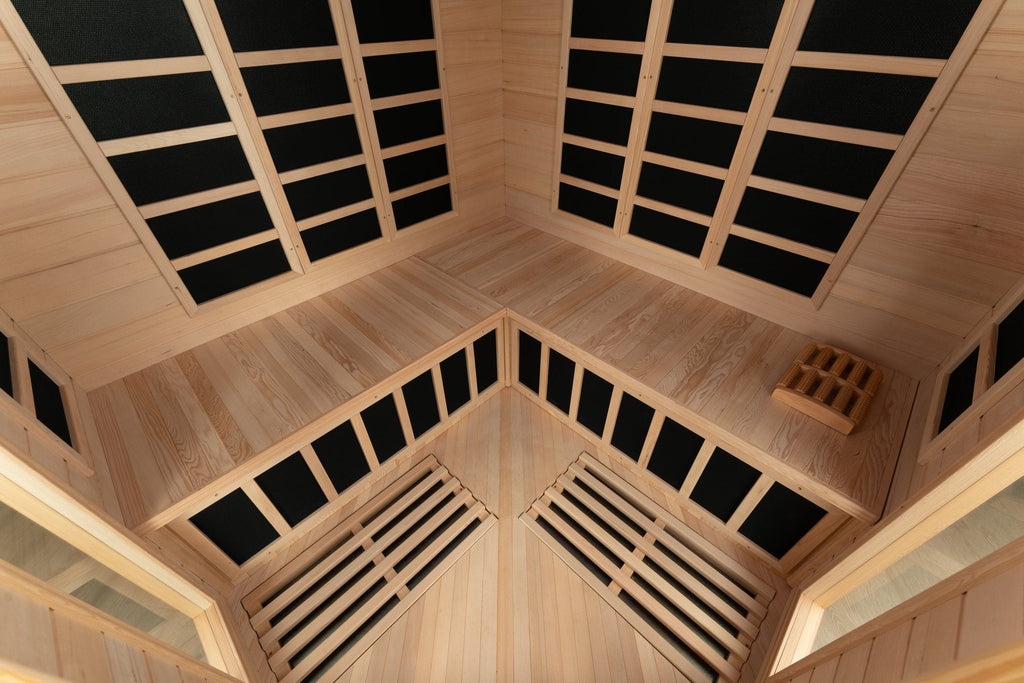 Blisspod | Vienna | Corner Spacious Far Infrared Sauna Canadian Hemlock Ultra Low EMF, 12 Heaters, 4-5 Persons - Www.Shopthatapp.ca