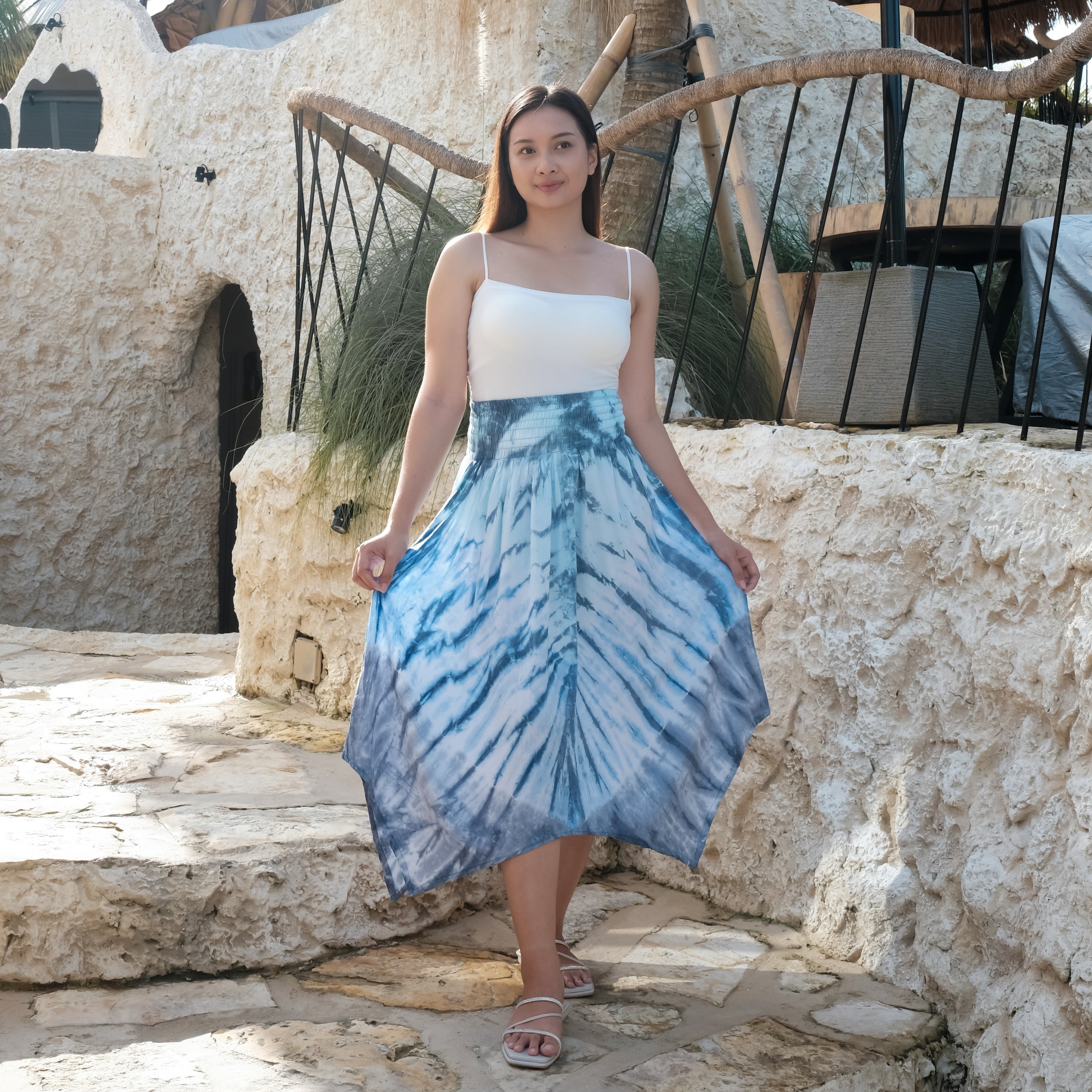 Bone Tie Dye Handkerchief Skirt in Blue - Trendy Bone Tie Dye Skirt - Shopthatapp.ca