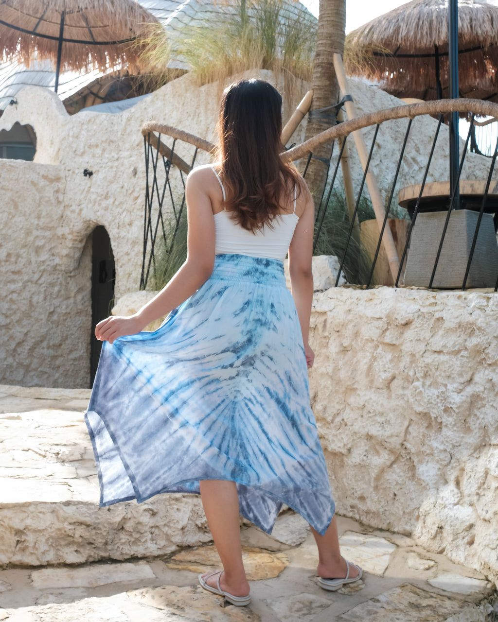 Bone Tie Dye Handkerchief Skirt in Blue - Trendy Bone Tie Dye Skirt - Shopthatapp.ca