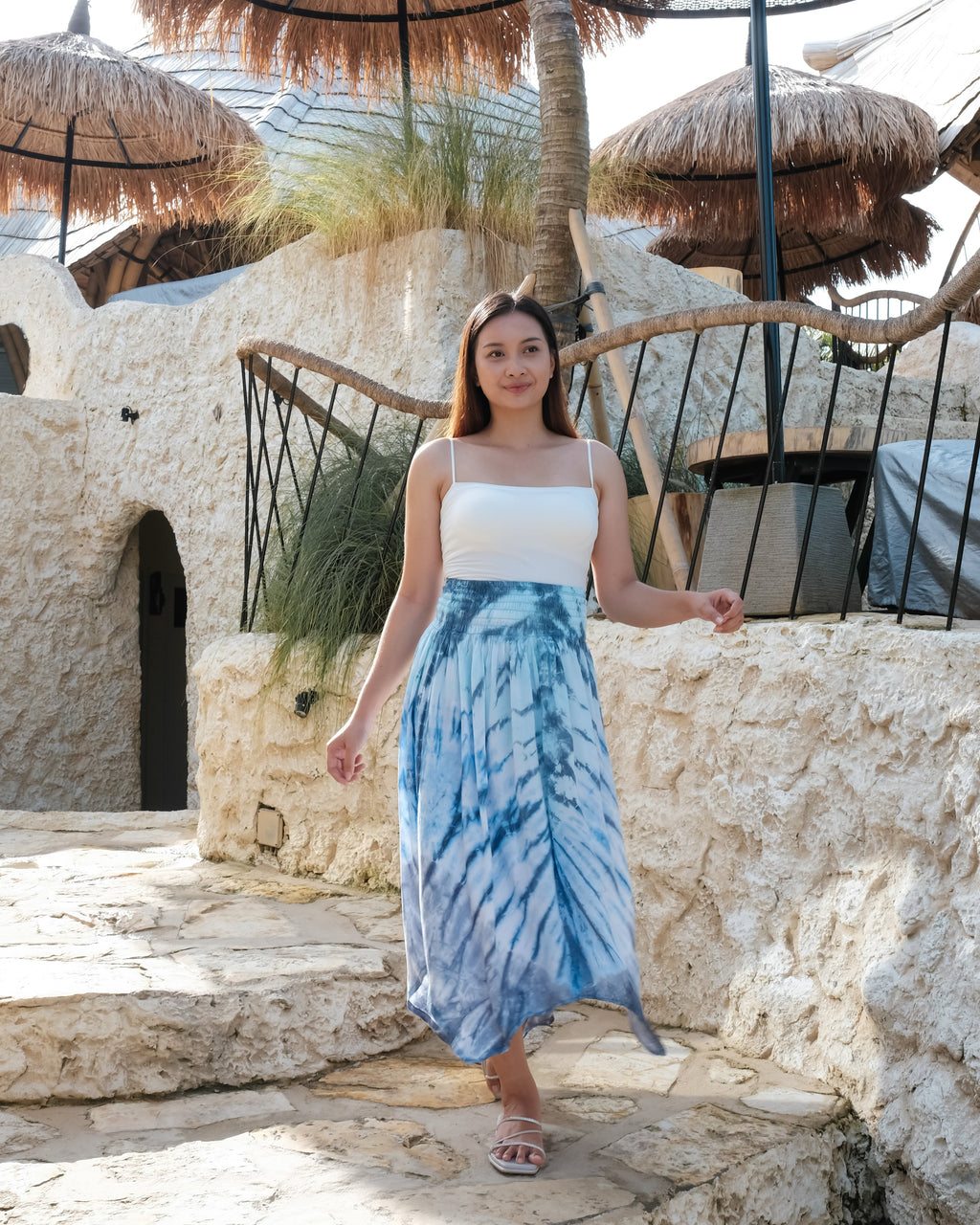 Bone Tie Dye Handkerchief Skirt in Blue - Trendy Bone Tie Dye Skirt - Shopthatapp.ca