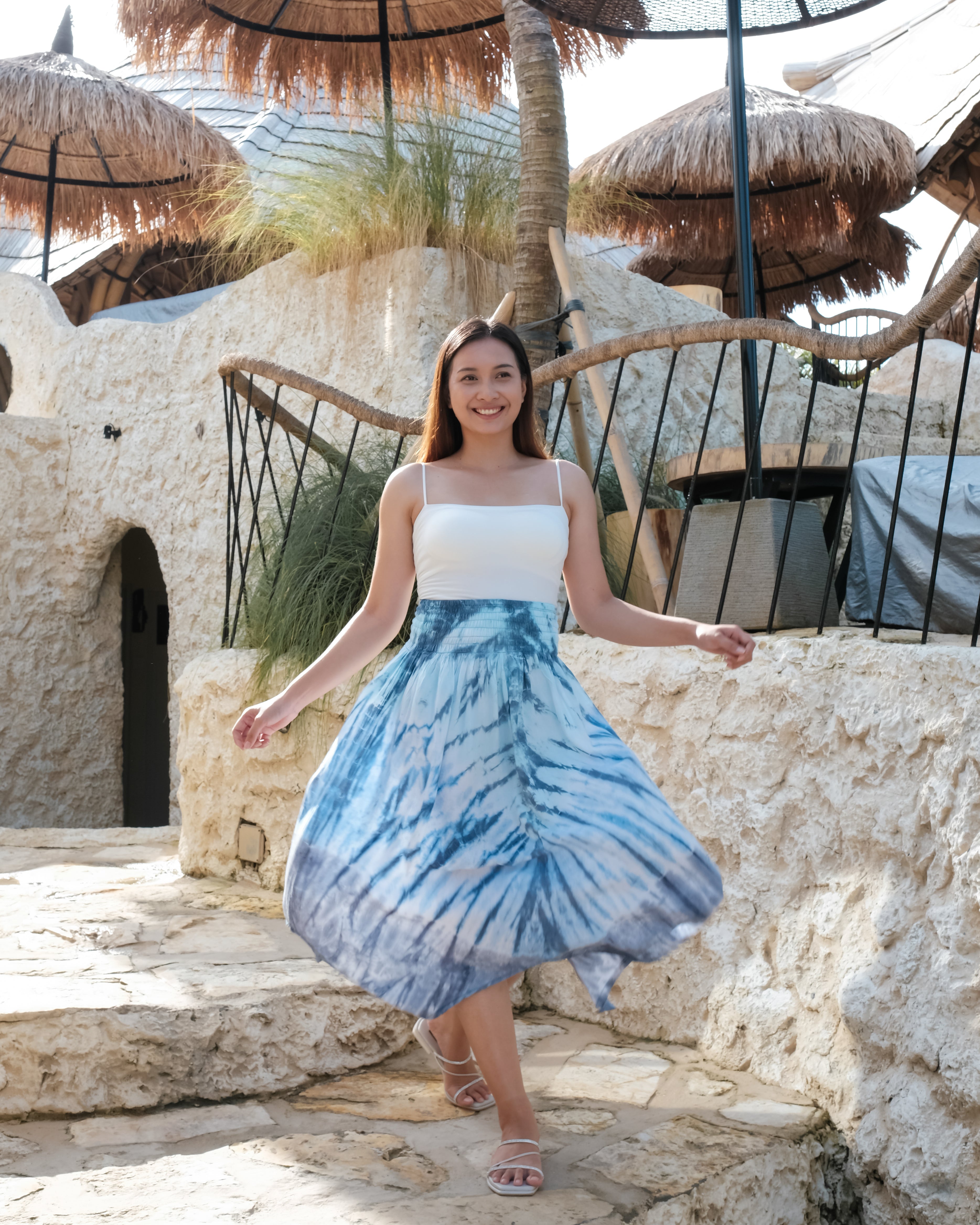 Bone Tie Dye Handkerchief Skirt in Blue - Trendy Bone Tie Dye Skirt - Shopthatapp.ca