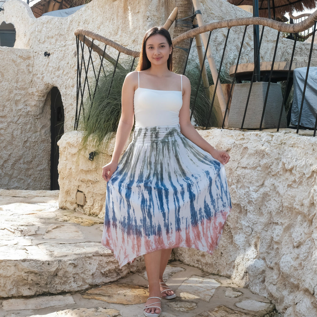 Bone Tie Dye Handkerchief Skirt - Olive, Denim & Peach - Shopthatapp.ca
