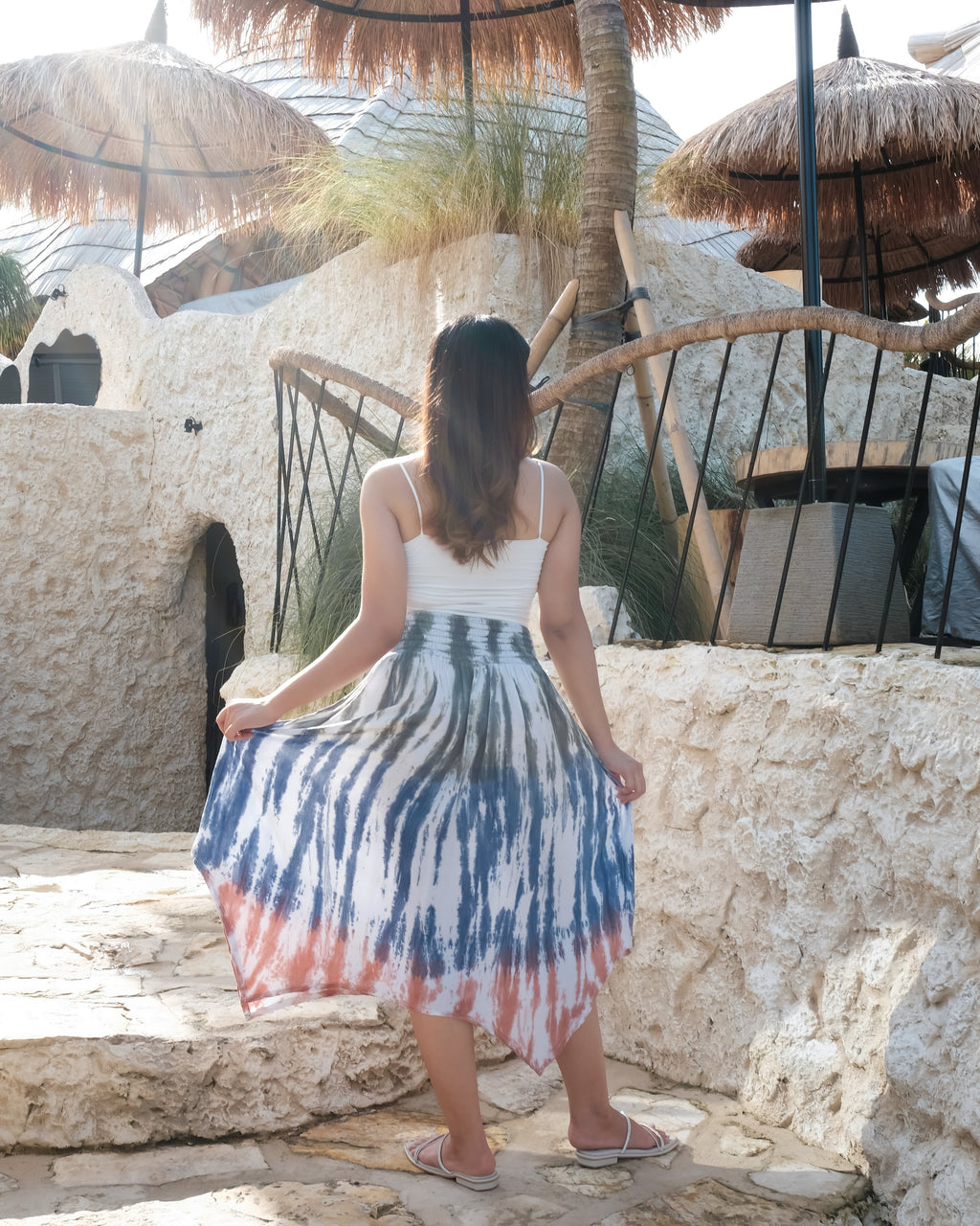 Bone Tie Dye Handkerchief Skirt - Olive, Denim & Peach - Shopthatapp.ca