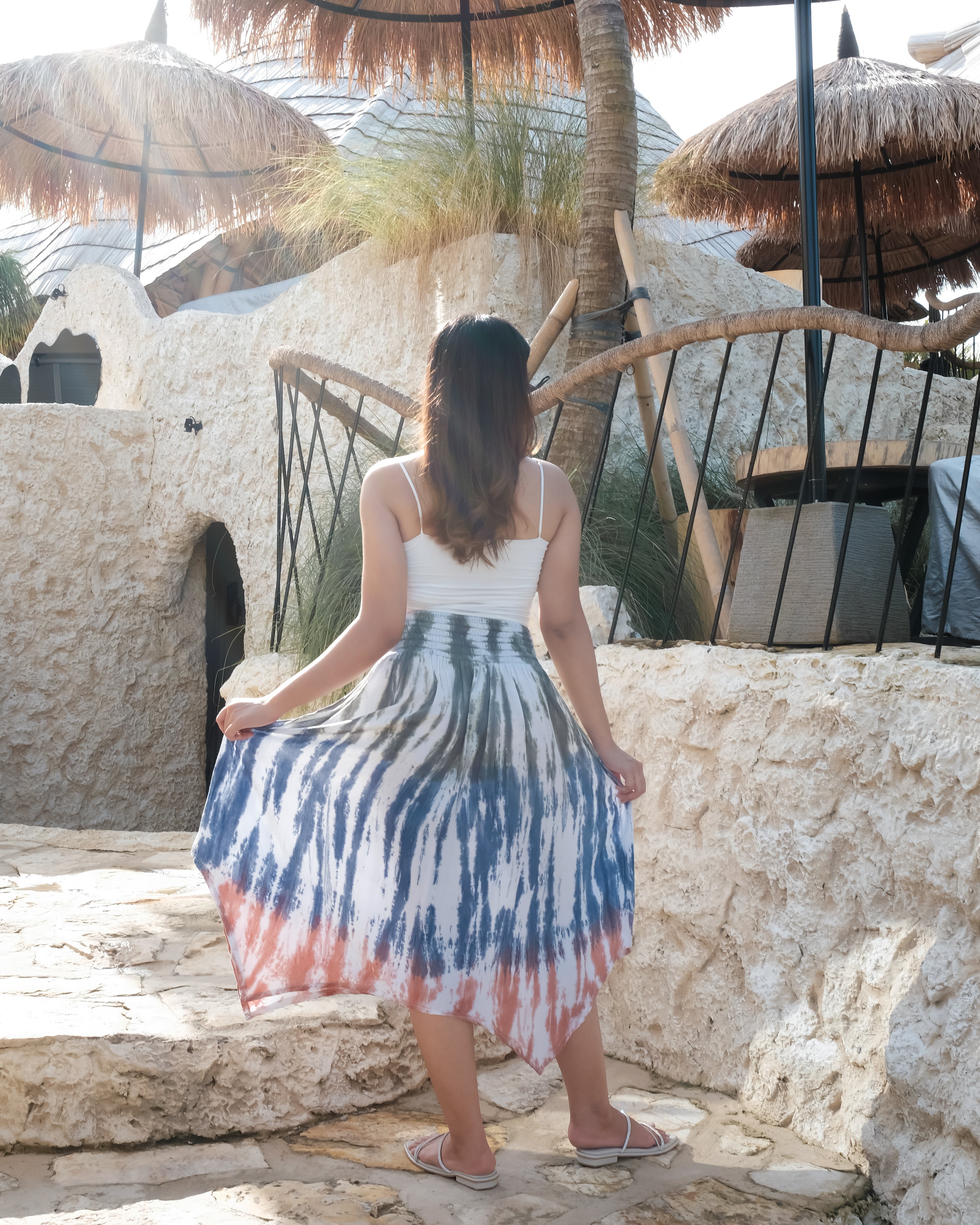 Bone Tie Dye Handkerchief Skirt - Olive, Denim & Peach - Shopthatapp.ca