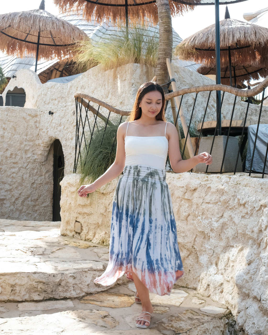 Bone Tie Dye Handkerchief Skirt - Olive, Denim & Peach - Shopthatapp.ca