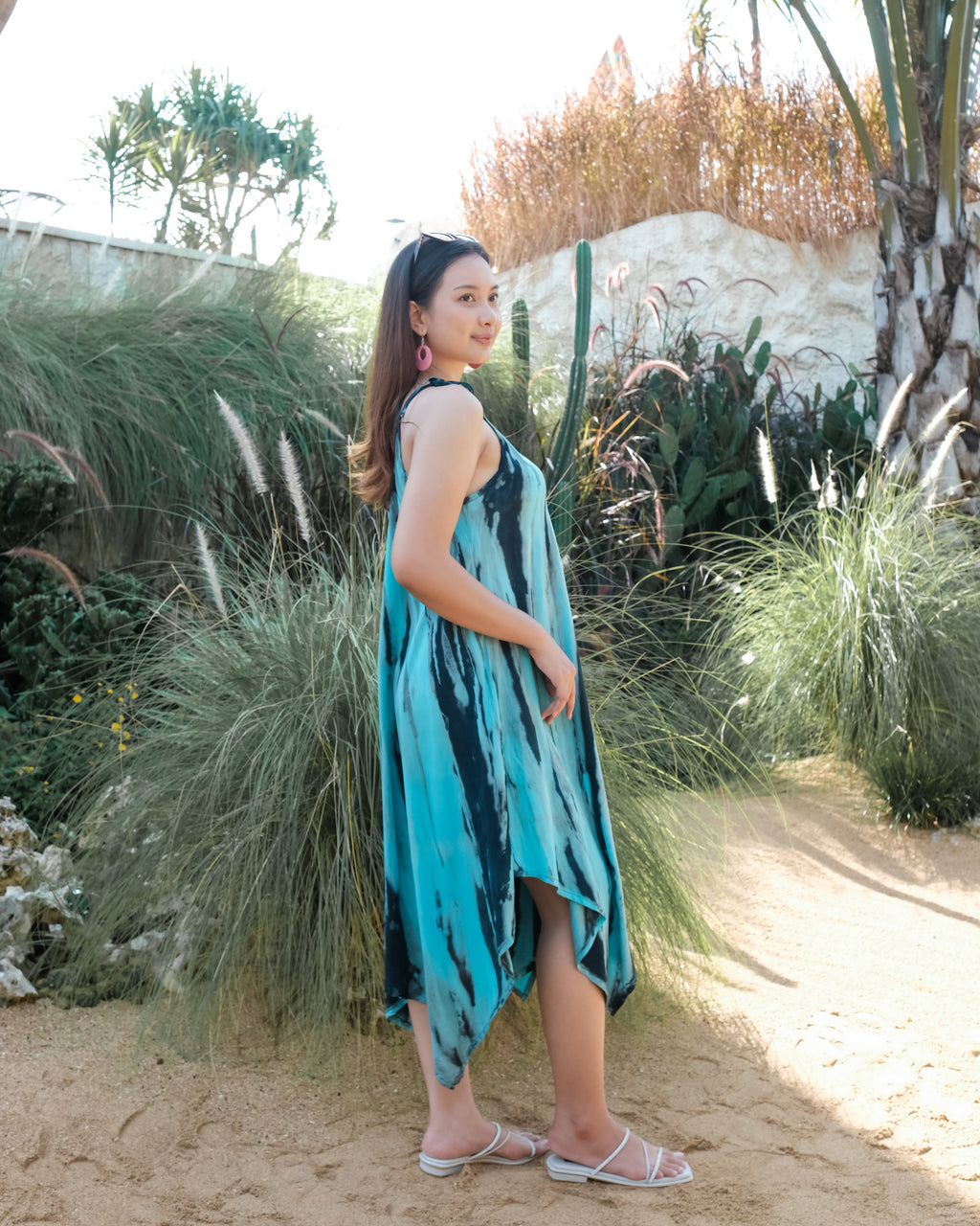 Abstract Tie Dye Dress Blue - Handkerchief Style - Shopthatapp.ca