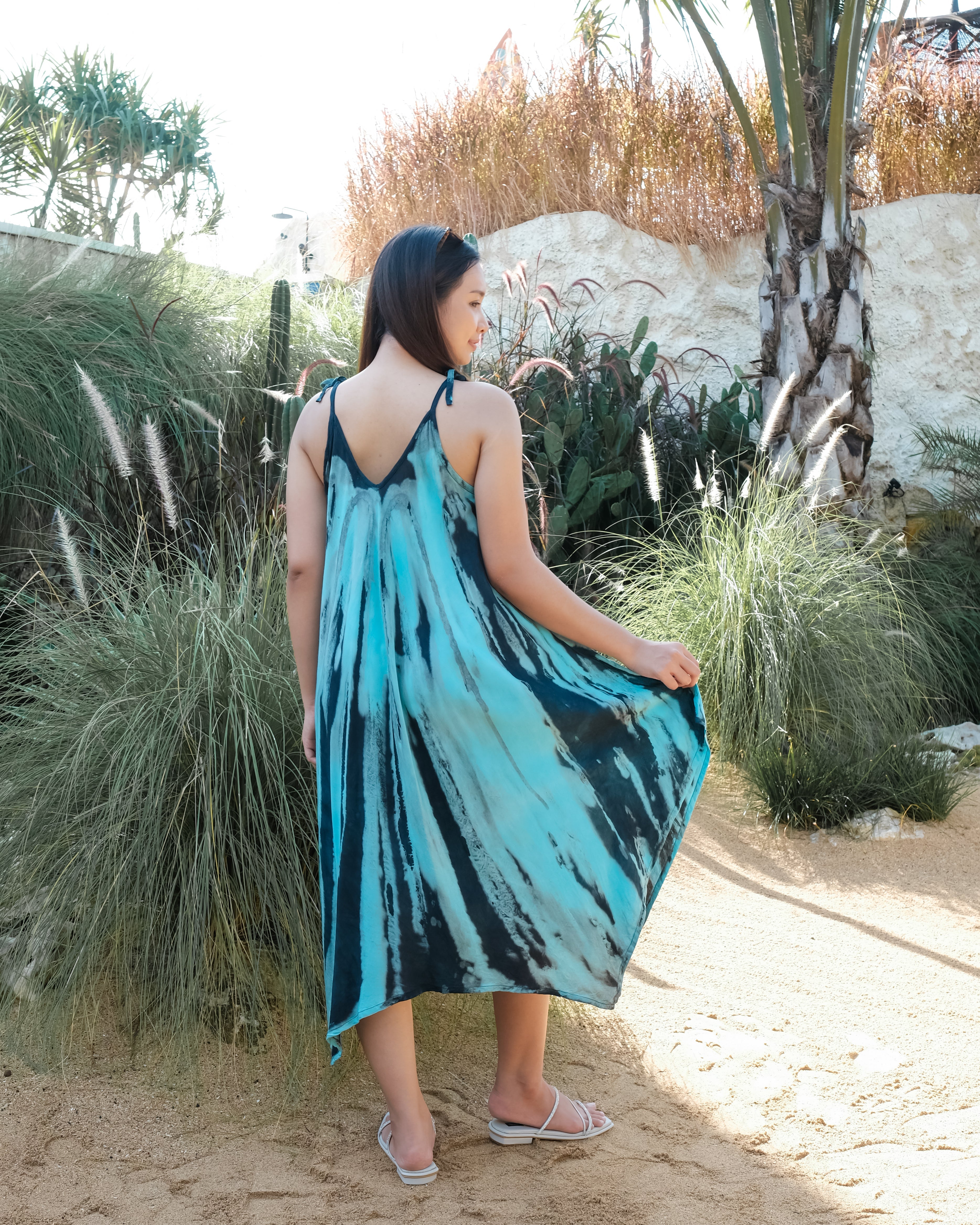 Abstract Tie Dye Dress Blue - Handkerchief Style - Shopthatapp.ca