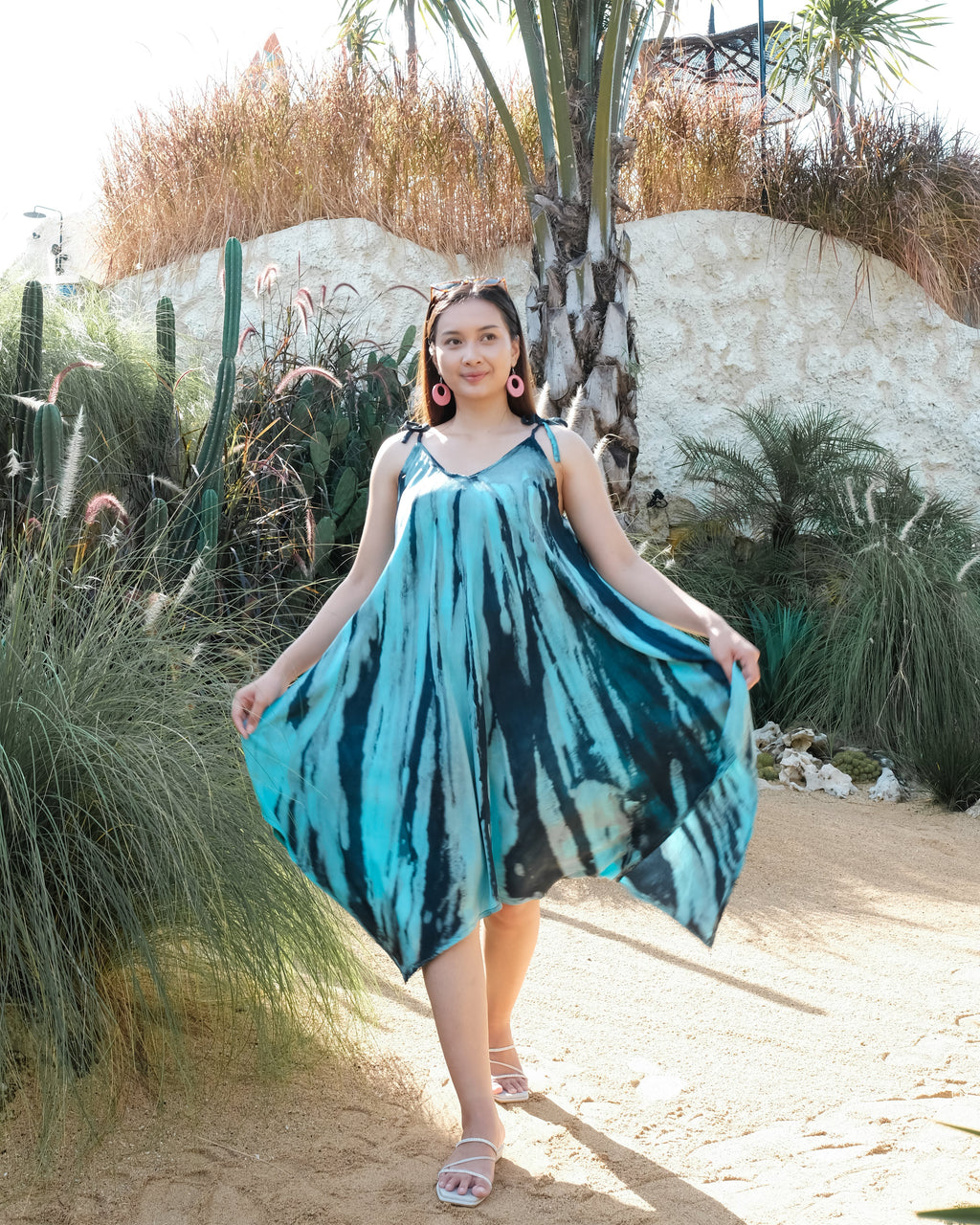Abstract Tie Dye Dress Blue - Handkerchief Style - Shopthatapp.ca