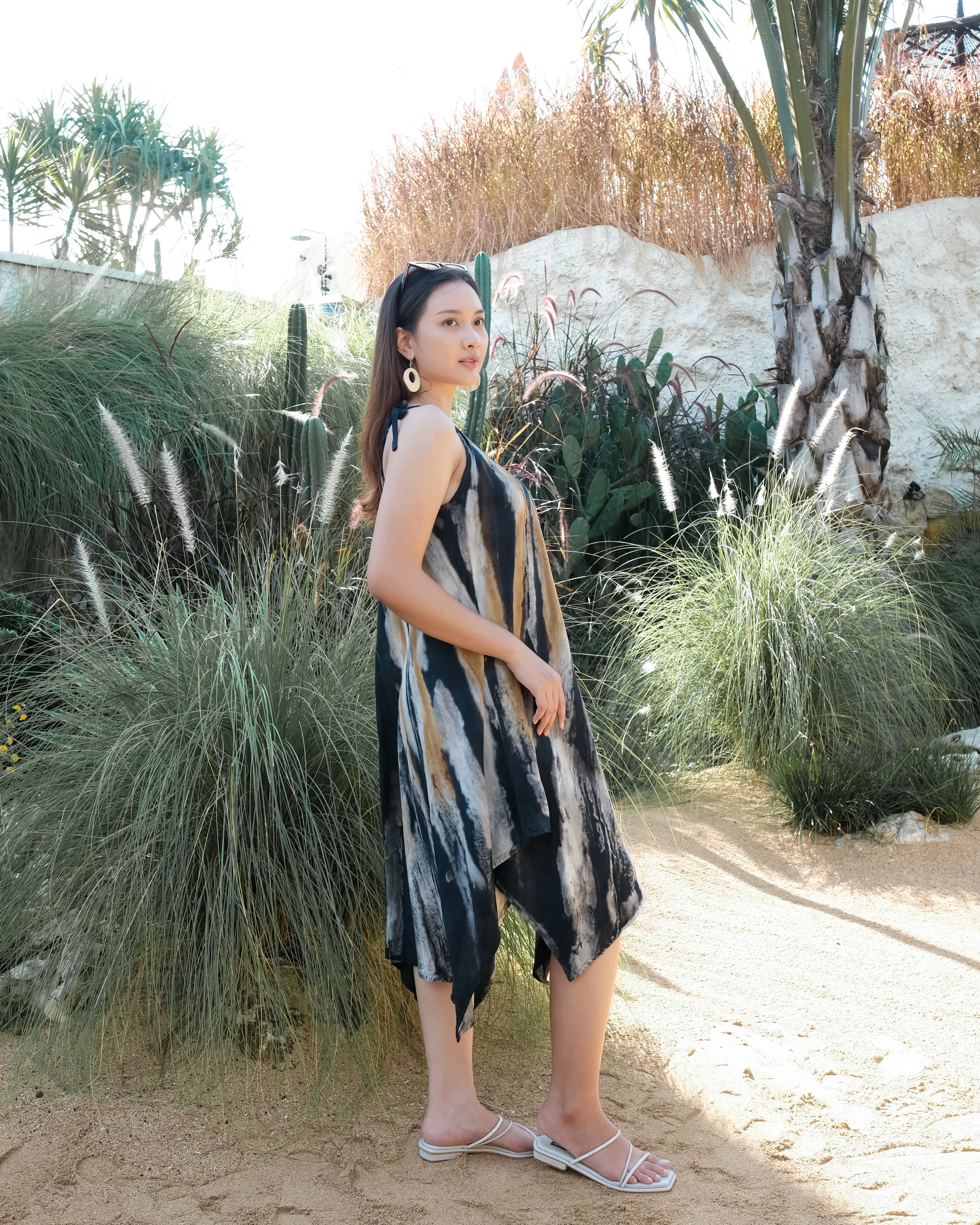 Abstract Tie Dye Handkerchief Dress -  Grey & Gold - Shopthatapp.ca