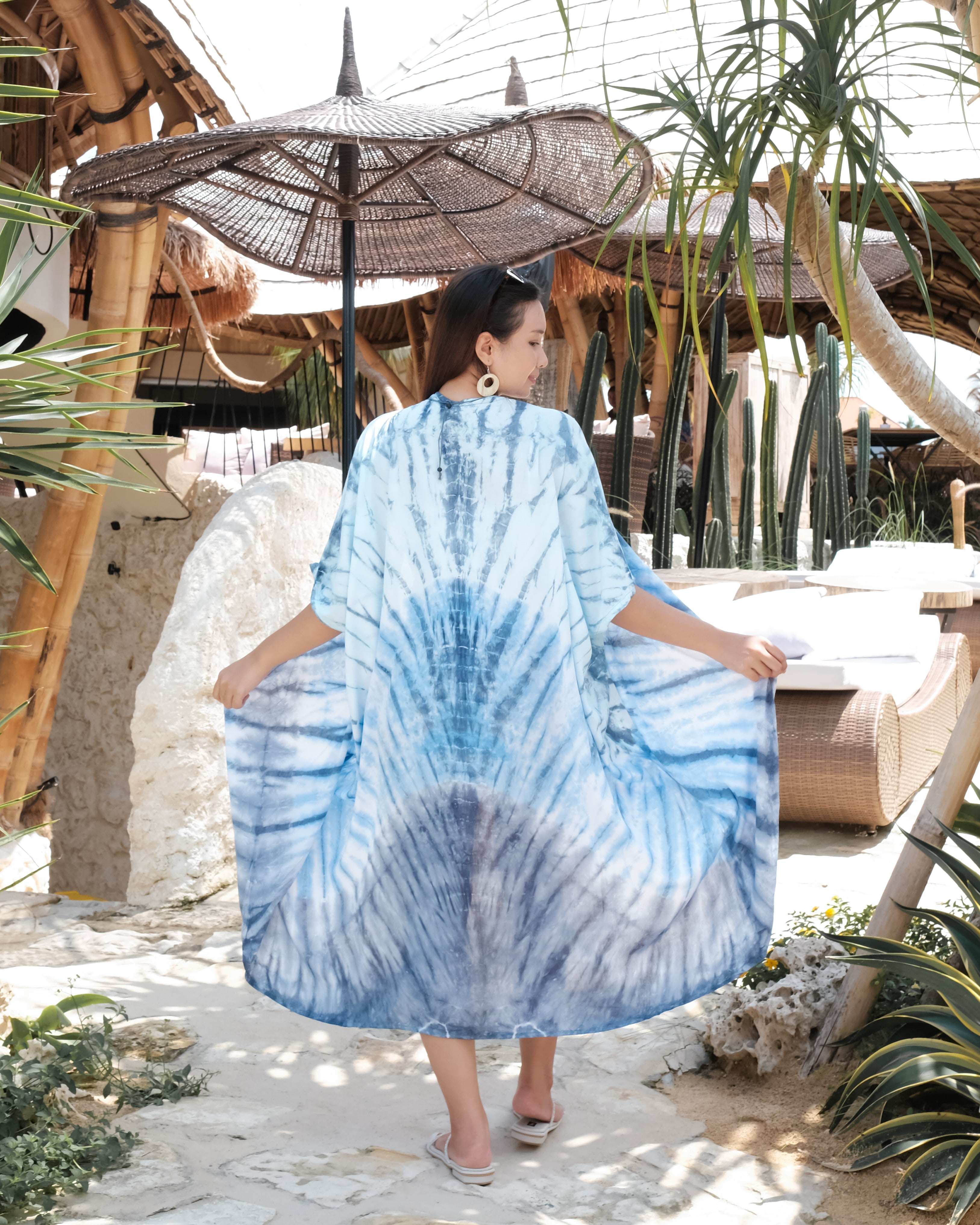 Bone Tie Dye Kimono in Blue - Trendy, Stylish Long Layering Piece - Shopthatapp.ca
