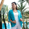 Leaf Print Kimono - Mint & Grey Short Style - Shopthatapp.ca