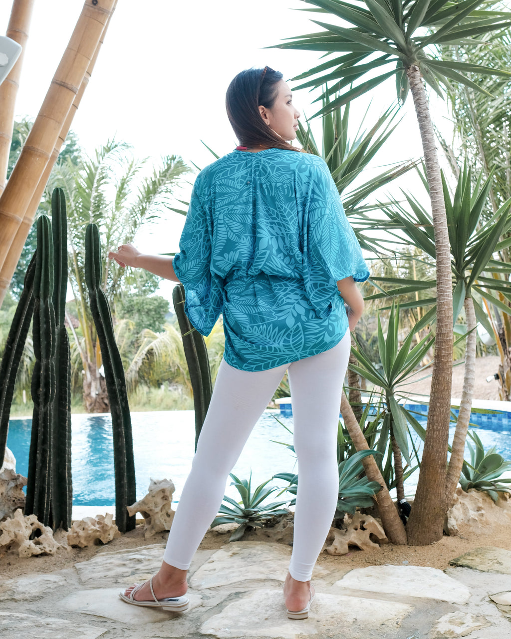 Leaf Print Kimono - Mint & Grey Short Style - Shopthatapp.ca