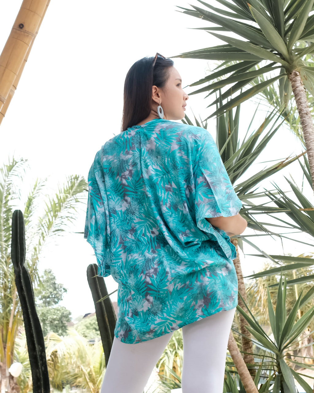Fern Print Kimono - Mint & Grey Stylish Short Cover-Up - Shopthatapp.ca