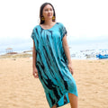 Abstract Tie Dye Kaftan Dress in Blue & Grey - Shopthatapp.ca