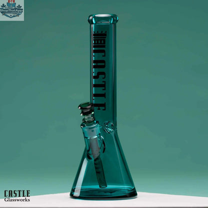 Castle Glassworks 14-inch beaker bong with 7mm heavy-duty electroplated glass, featuring a sturdy beaker shape and glass bowl.