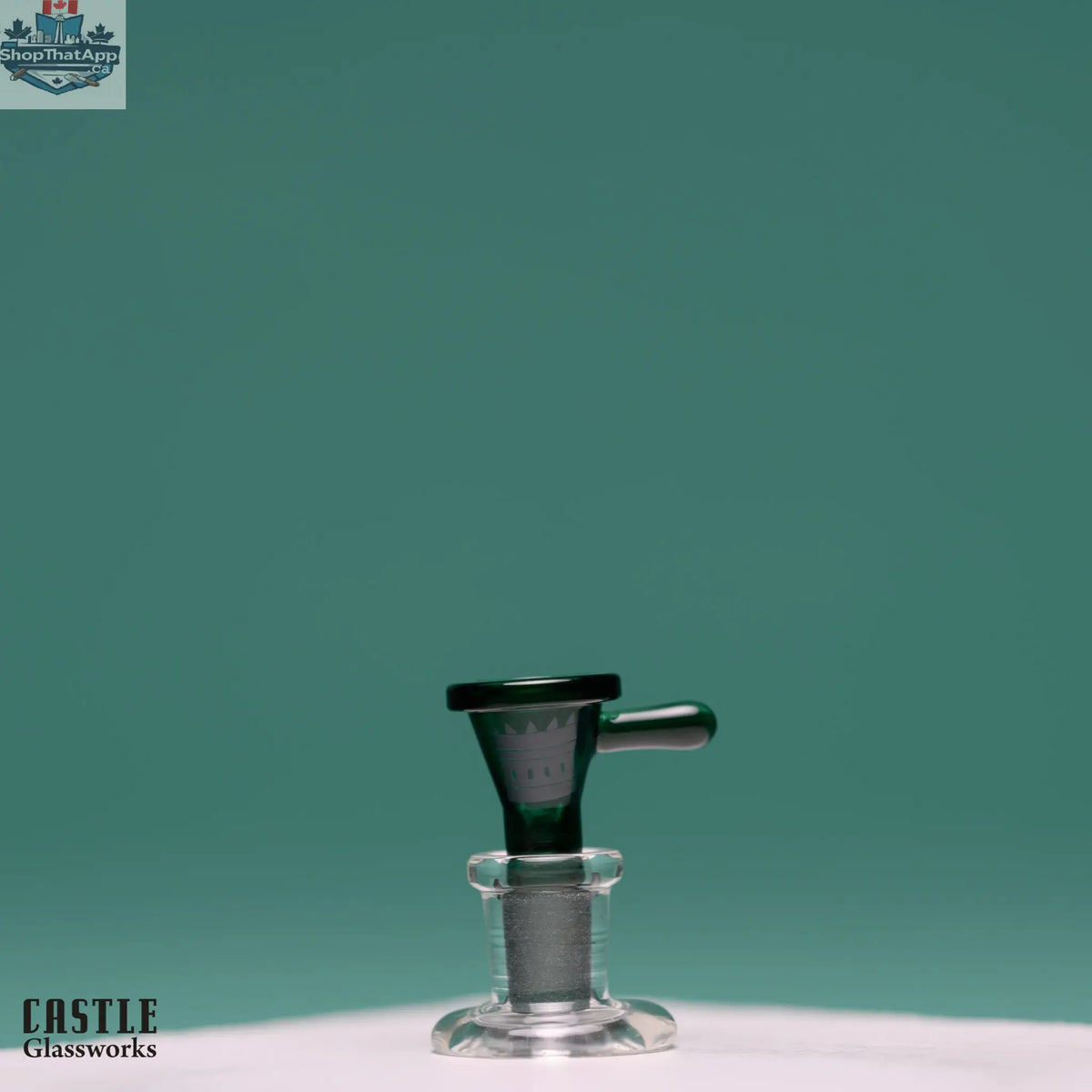 Castle Glassworks 14mm male bong bowl with stick tab design, high-quality glass for durable use and easy handling.