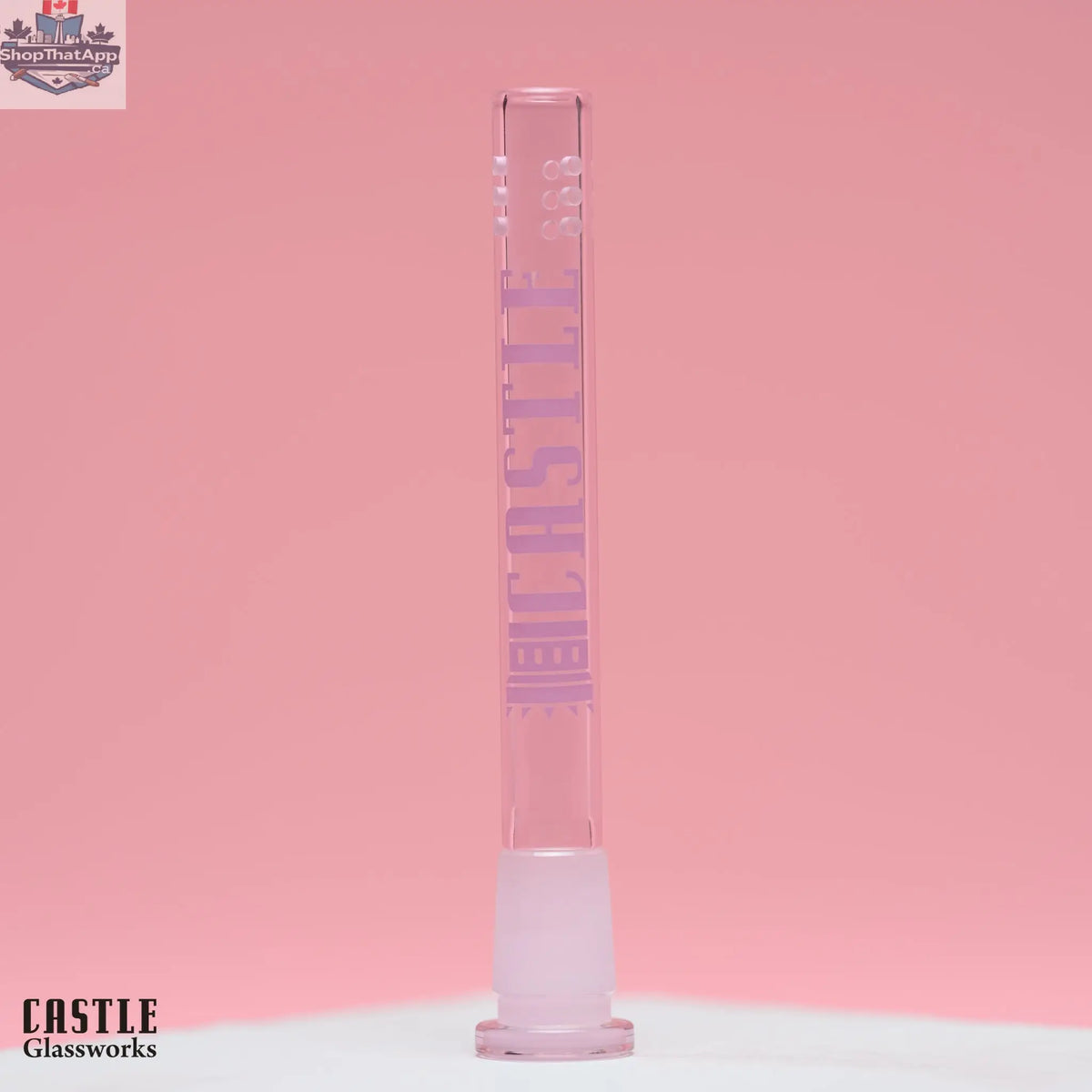 Castle Glassworks 5.75-inch 9-hole replacement downstem made of durable borosilicate glass for smoking accessories.