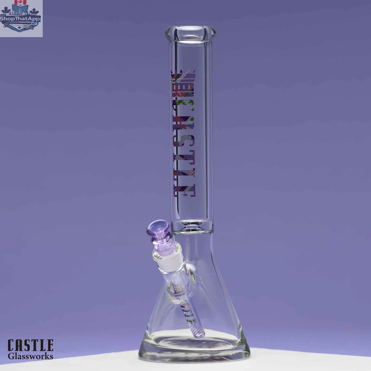 Castle Glassworks 16-inch minimalist art glass beaker bong with a sleek, modern design for smooth, enjoyable smoking sessions.