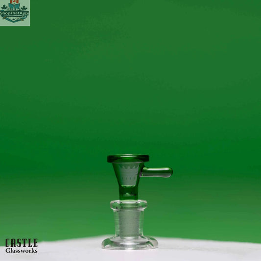 Castle Glassworks 14mm male bong bowl with stick tab design, high-quality glass, and secure fit for smoking accessories.