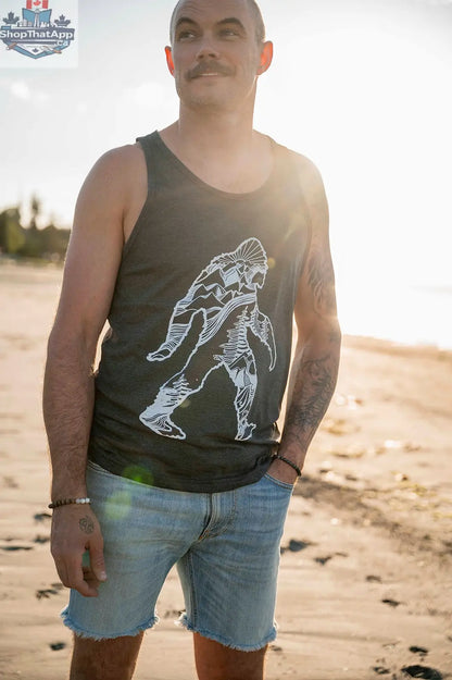 SASQUATCH- Mens Eco Tank - Heather Charcoal - Shopthatapp.ca
