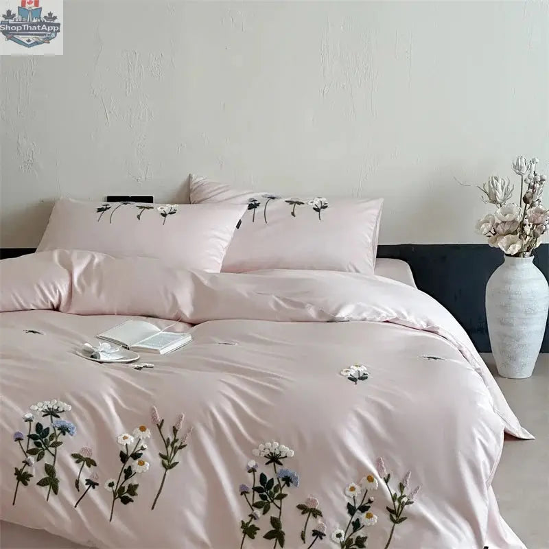 Royal Retreat Daisy Floral Embroidery 1000 TC Cotton Duvet Set - Rose - Shopthatapp.ca
