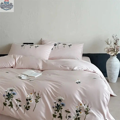 Royal Retreat Daisy Floral Embroidery 1000 TC Cotton Duvet Set - Rose - Shopthatapp.ca