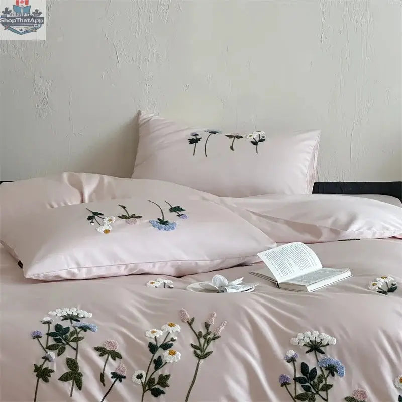 Royal Retreat Daisy Floral Embroidery 1000 TC Cotton Duvet Set - Rose - Shopthatapp.ca