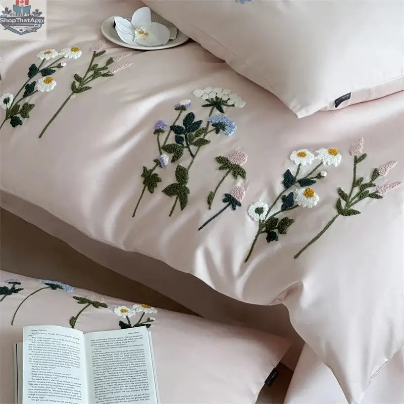 Royal Retreat Daisy Floral Embroidery 1000 TC Cotton Duvet Set - Rose - Shopthatapp.ca