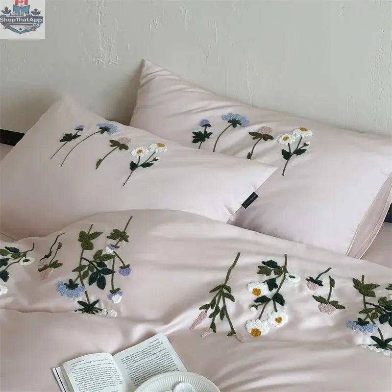 Royal Retreat Daisy Floral Embroidery 1000 TC Cotton Duvet Set - Rose - Shopthatapp.ca