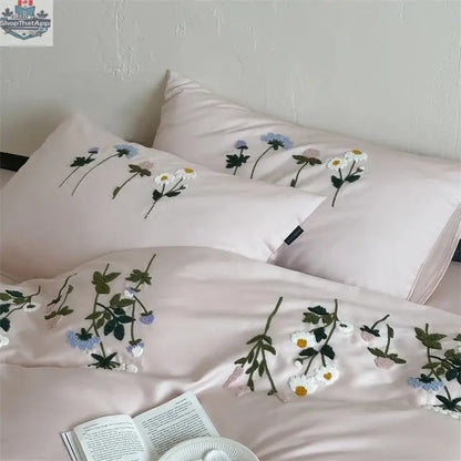 Royal Retreat Daisy Floral Embroidery 1000 TC Cotton Duvet Set - Rose - Shopthatapp.ca