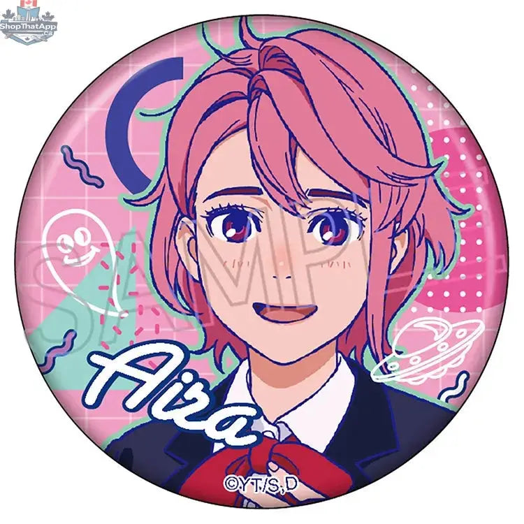 Dandadan anime can badge featuring vibrant line art from Doki Doki Land's collectible anime merchandise collection.
