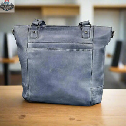 Dark grey leather two-handled handbag by Boutique of Leathers/Open Road, featuring a stylish and versatile design.
