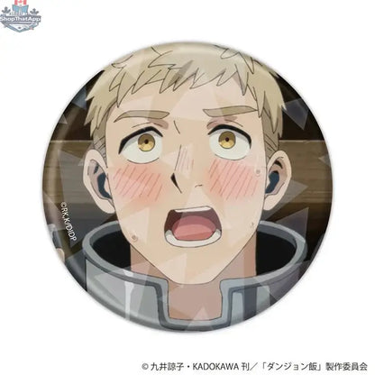 Hologram can badge featuring a scene from Delicious in Dungeon anime, collectible Doki Doki Land merchandise with vibrant illustration.