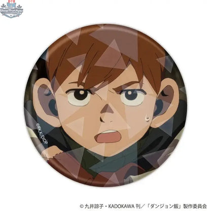 Hologram can badge featuring a scene from Delicious in Dungeon anime, collectible badge by Doki Doki Land, vibrant illustration