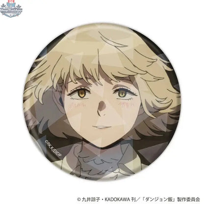 Hologram can badge featuring a scene from Delicious in Dungeon anime, collectible Doki Doki Land merchandise with vibrant illustration.
