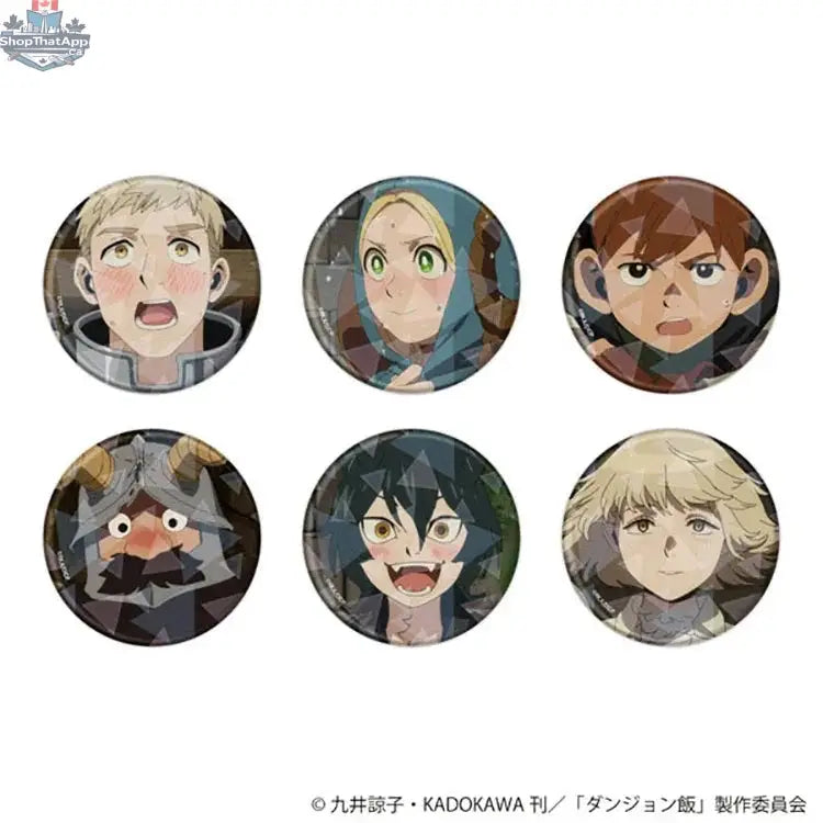 Hologram can badge featuring scene illustration from Delicious in Dungeon anime series, collectible Doki Doki Land merch.