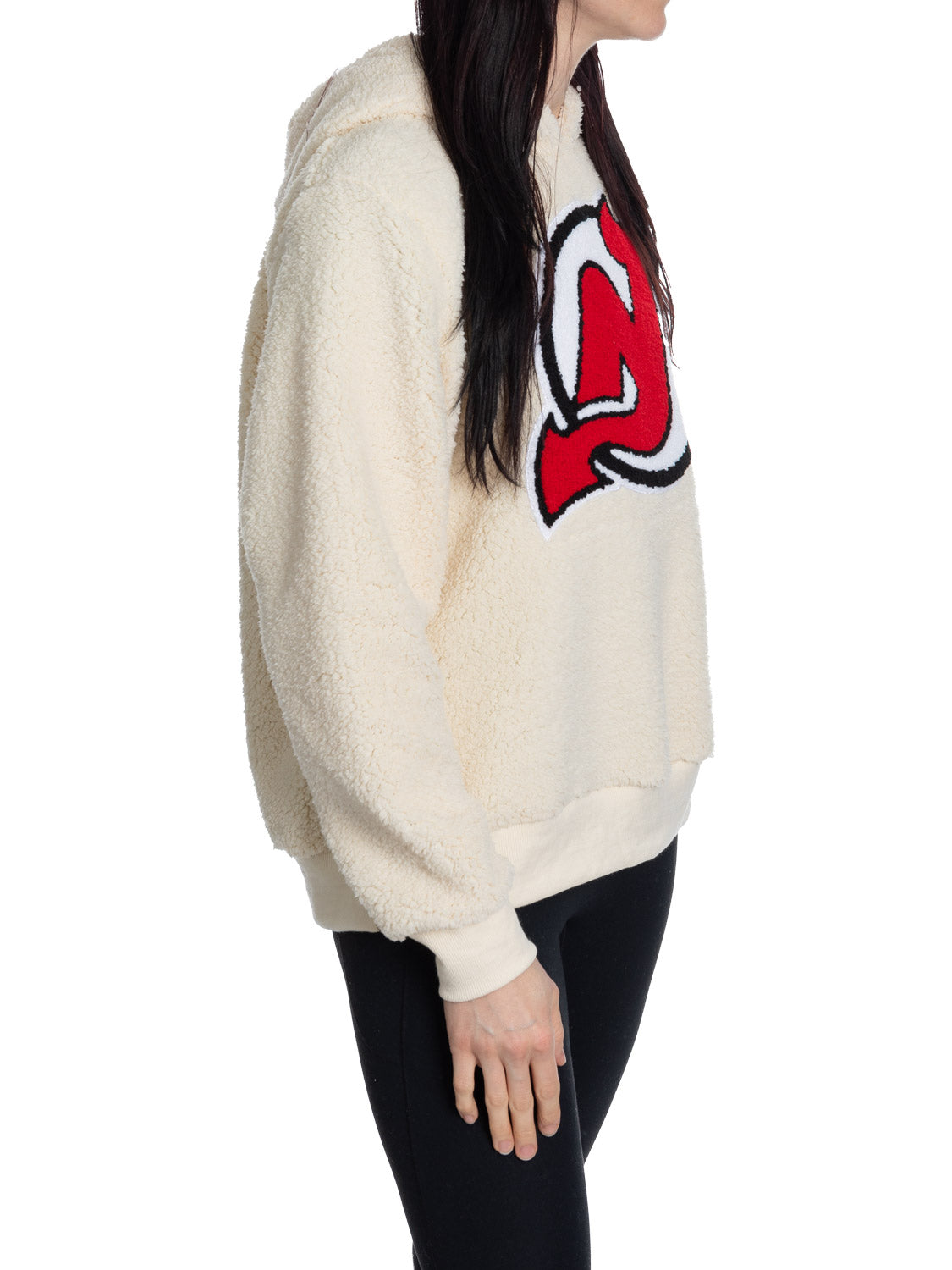 New Jersey Devils Ladies Sherpa Hoodie with Premium Chenille Logo - Shopthatapp.ca