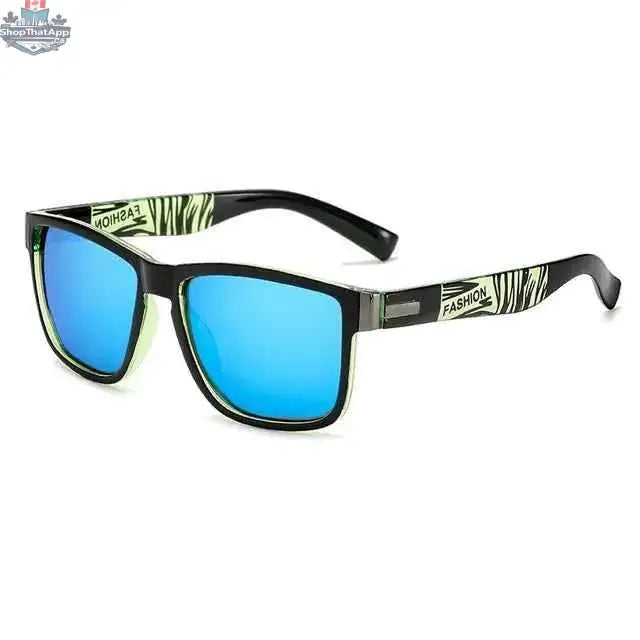 Pair of 777tech HD polarized sunglasses with black frames and tinted lenses, designed for outdoor protection and style.
