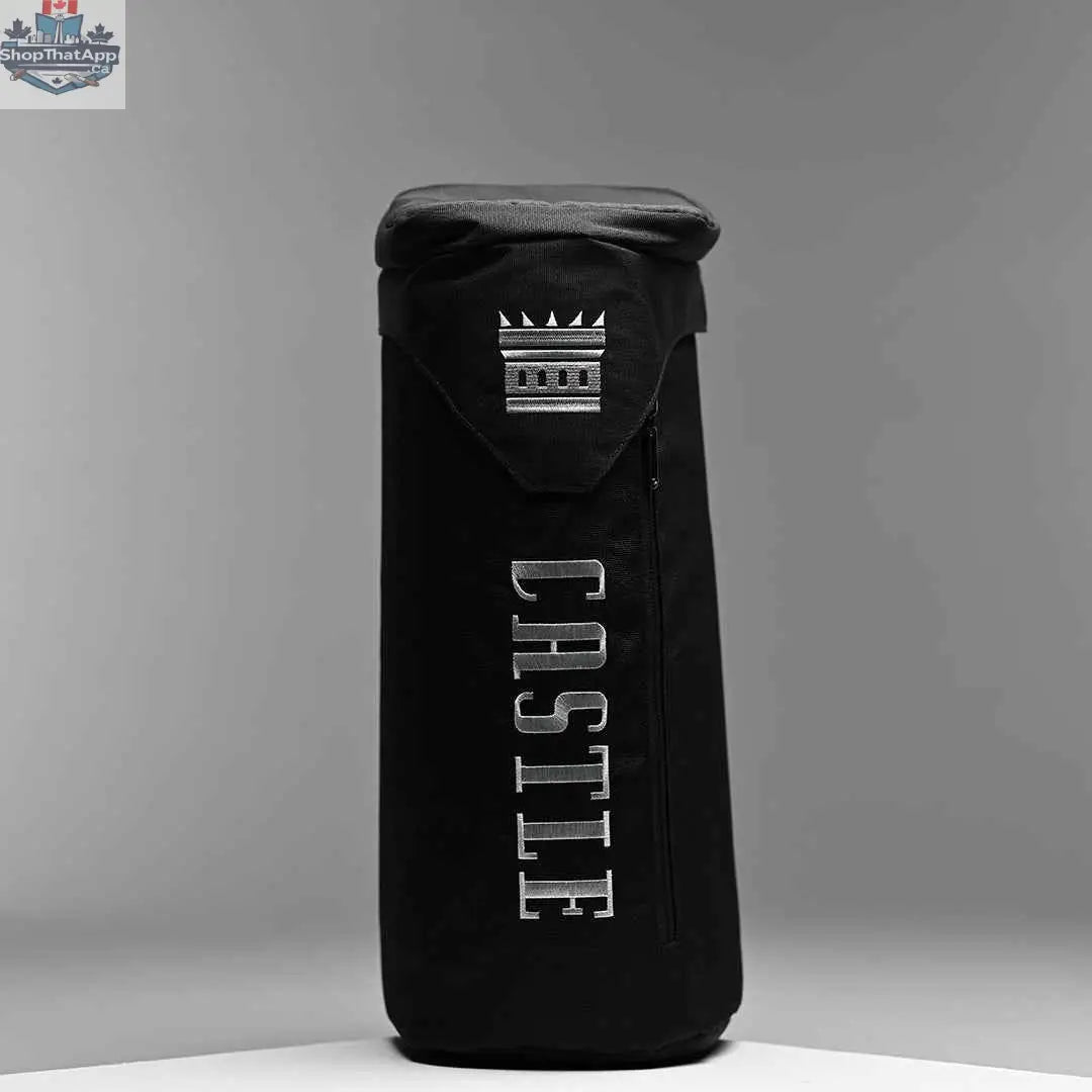 Castle Glassworks double layer bong bag in grey, protective carrying case designed for secure transport of glass bongs.