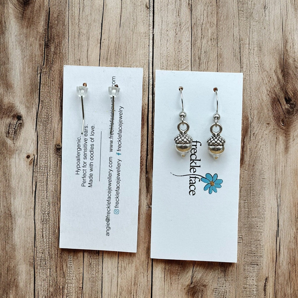 Simple Acorn Earrings – Minimalist Autumn-Inspired Earrings in Mixed Metals