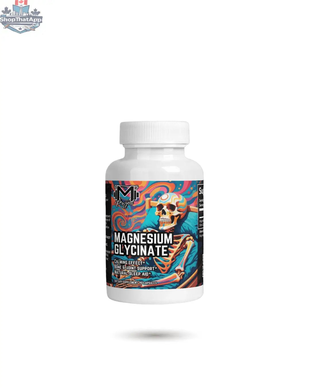 Bottle of BulkBully Supplements Project M Magnesium Glycinate 275mg capsules on a white background
