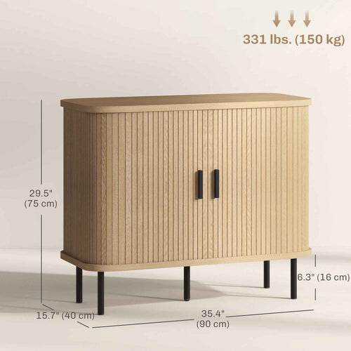 Aspen 35.4" Sideboard Buffet Cabinet with Slatted Tambour Doors-Oak