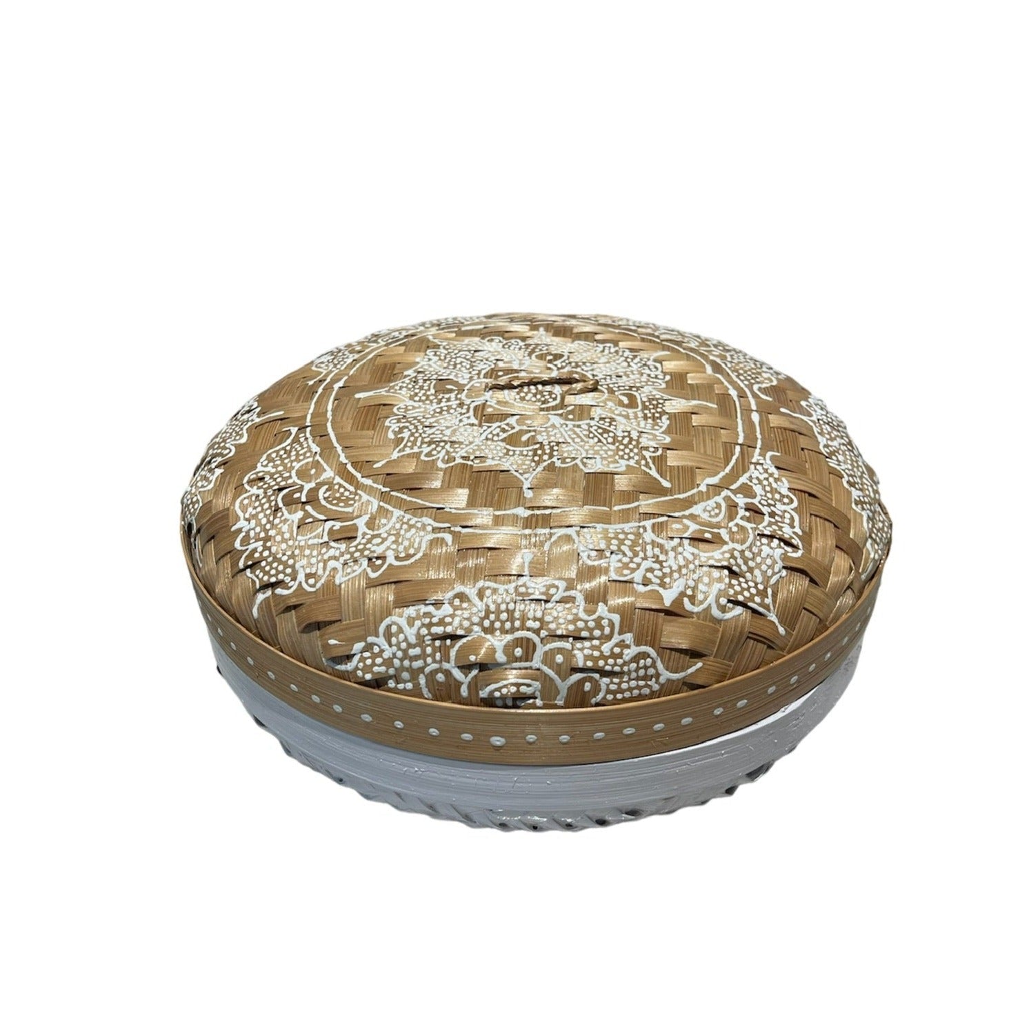 White Rattan Henna Box - Stylish Round Storage Solution - Shopthatapp.ca