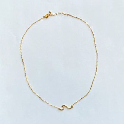 Gold-plated Chainlink Necklace with wave pendant by Suzie Blue Canada, featuring a stylish and elegant chain design.